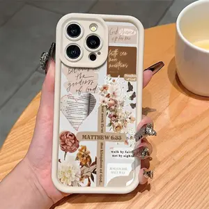 Cross Slogan Patchwork Pattern Case for iPhone 16 15 14 Pro Max 13 12 11 XR XS Plus E Shockproof Non Slip Military-Grade Protection Silicone Cover