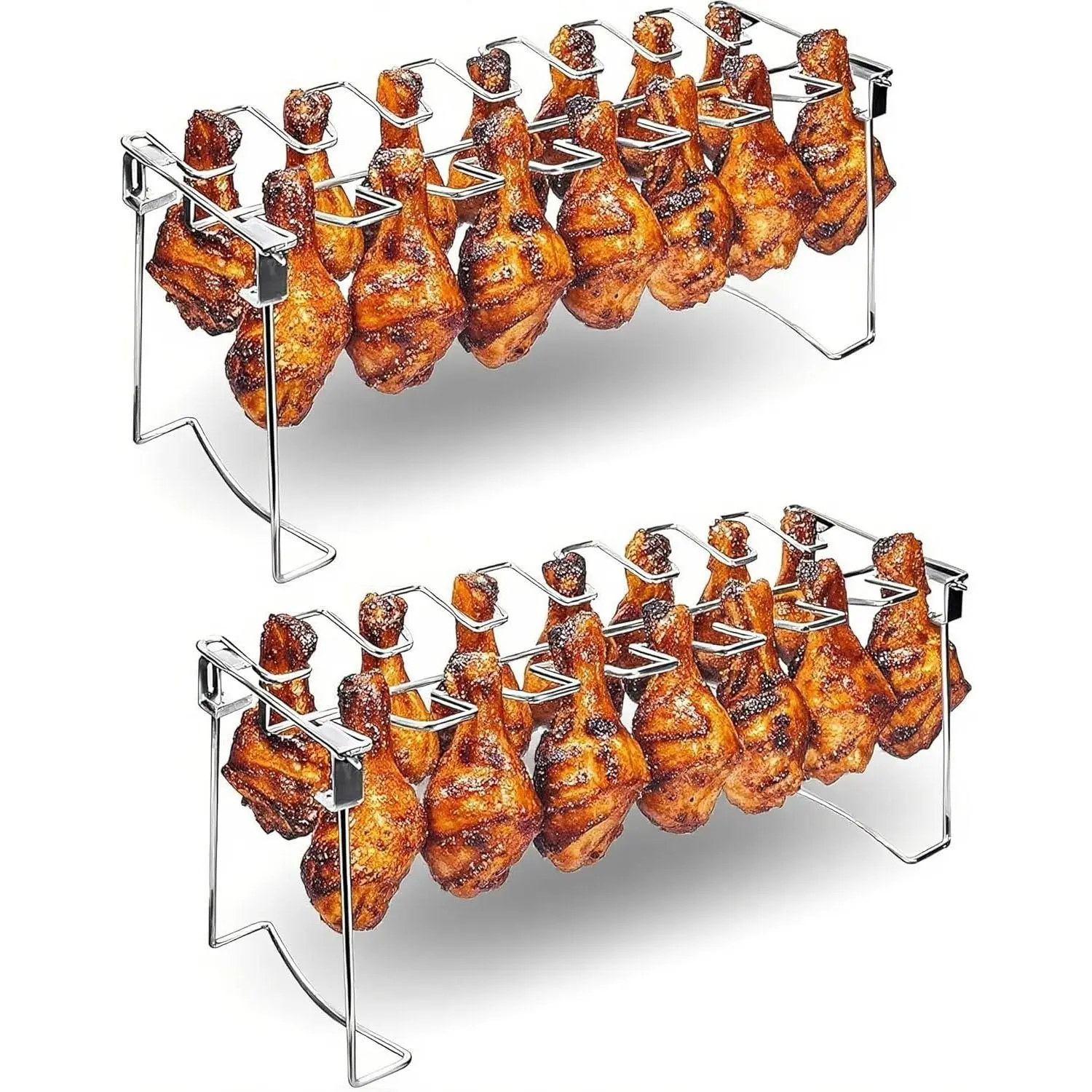 Folding Chicken Leg Grill, Barbecue Grill with Tray, Meat Grill, Chicken Wing Grill, Portable BBQ Plate, Easy to Use Outdoor Cooking Tool, Foldable
