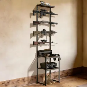 Heavy Duty Rack for 4 Hunting Gears | Floor & Wall Mounted Standing Rack with Clip Holders