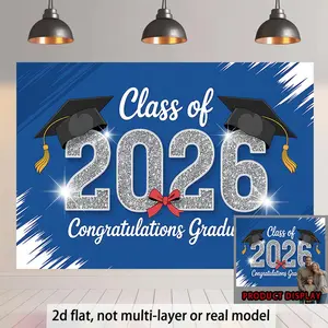 2D Flat, 2D Flat Banner 1pc, Class of 2026 Graduation Celebration Durable Background Fabric Suitable for Classrooms, Offices, and Activities - Ideal for Photo Booth Props and Home Decorations, 2D