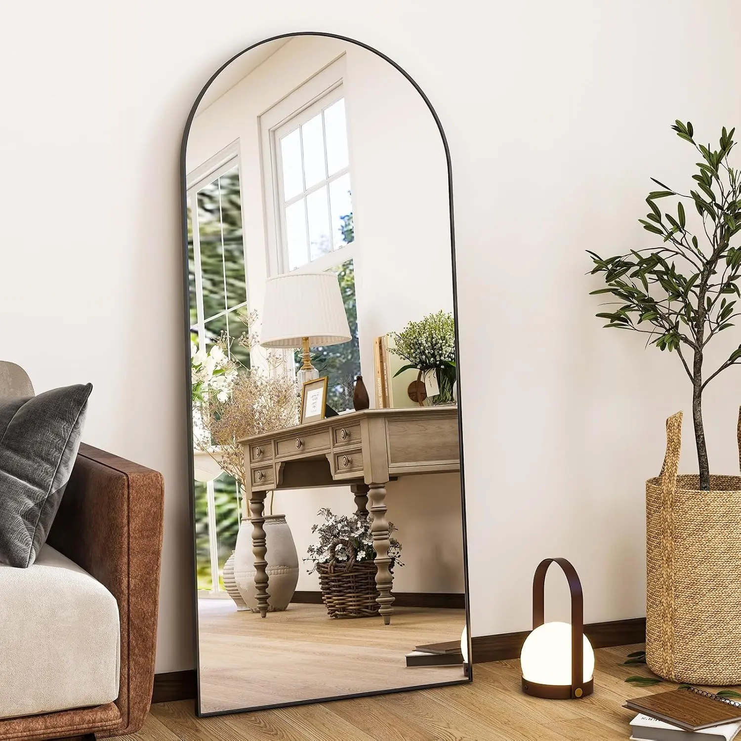 56"x21"Full Length Mirror Arch Floor Mirrors with Aluminum Alloy Frame Free-Standing Wall Mounted or Leaning Large Bedroom Dressing Mirror Modern & Contemporary Decor for Home