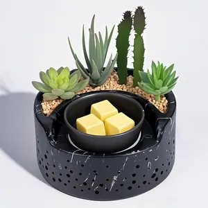 Ceramic Wax Melt Warmer 4-in-1, Flameless PTC Heating with 7-Colors LED Changing Light, Electric Essential Oil Diffuser, Yoga Room/Home Decor Wax Melter Black Succulent Design