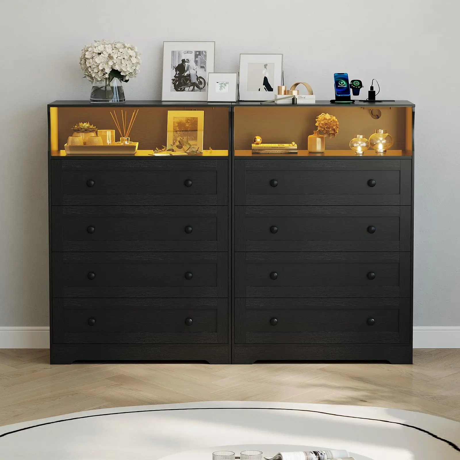 Garvee Modern 4-Drawer Slim Dresser with USB Ports & LED Lights, Wood  Storage Cabinet for Bedroom Closet Bedside, Wooden Chest of Drawers for  Entryway, Small Apartment Living Room, Black - TikTok Shop