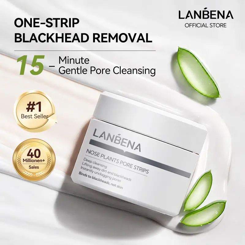 LANBENA 2.0 Blackhead Remover Pore Strips, 60Pcs Natural Beauty Products with Aloe Vera & Hyaluronic Acid, Deep Cleansing Peel-Off Nose Mask Moisturizer, Clogged Pores Solution Cream, Gentle Non-Drying Skincare