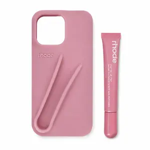 Ribbon Pink Lip Holder Phone Case, Soft Silicone Protective Cover with Built-in Lip Balm Slot, Cute Beauty Phone Case for Women Girls