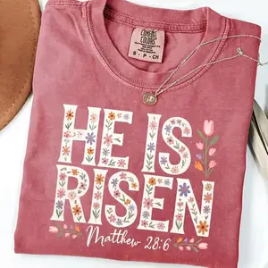 Comfort Colors He Is Risen Floral Easter Shirt Christian Easter Tee Matthew 28.6 - Vintage Religious Graphic Comfort Colors Gift