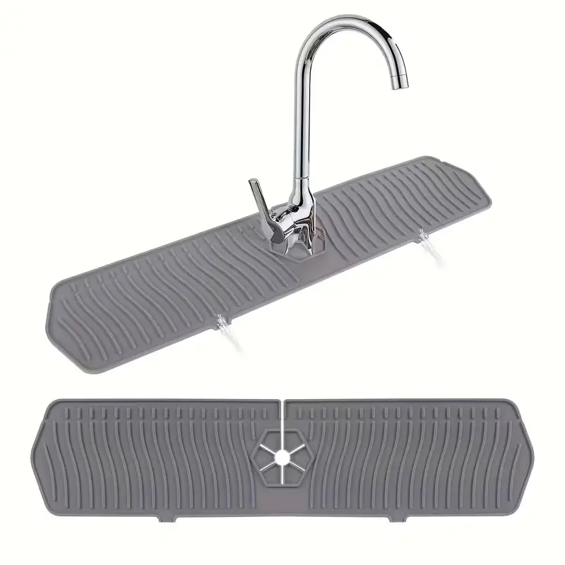 24in Kitchen Sink Splash Guard & Faucet Mat! Drip Catcher Tray + Multipurpose Dish Drying Mat & Sponge Holder - Perfect Kitchen Countertop Protector Too!