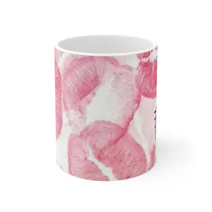 Pink Kiss Lip Print Mug | Lipstick Kiss Pattern, Valentine Theme