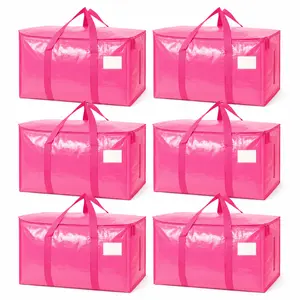 6-Pack 24 Gal Extra Large Heavy-Duty Moving & Storage Bags with Zipper, Carry Handles, Visible Label Tags, Foldable Totes for Home Organization, College Dorm Use