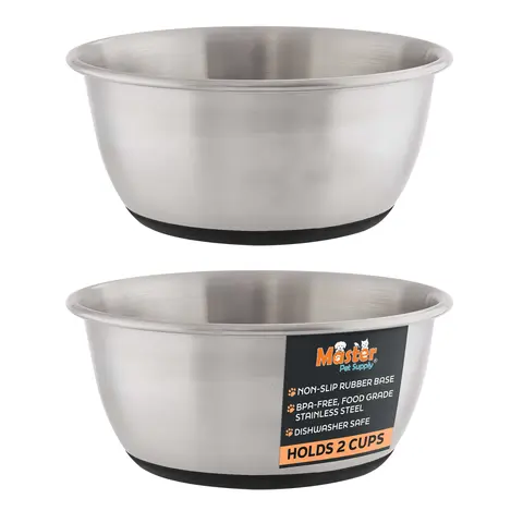 Stainless Steel Basic Pet Bowl with Anti Skid Full Rubber Base (Pack of 2)