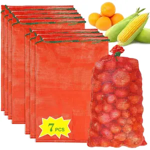 7 Pcs Large Mesh Produce Bags - 60lbs Mesh Vegetable Bags Reusable Washable Mesh Storage Bag Breathable Produce Bags Onion Storage With Drawstring for Potato Onion Citrus Fruits 20"X32" Red