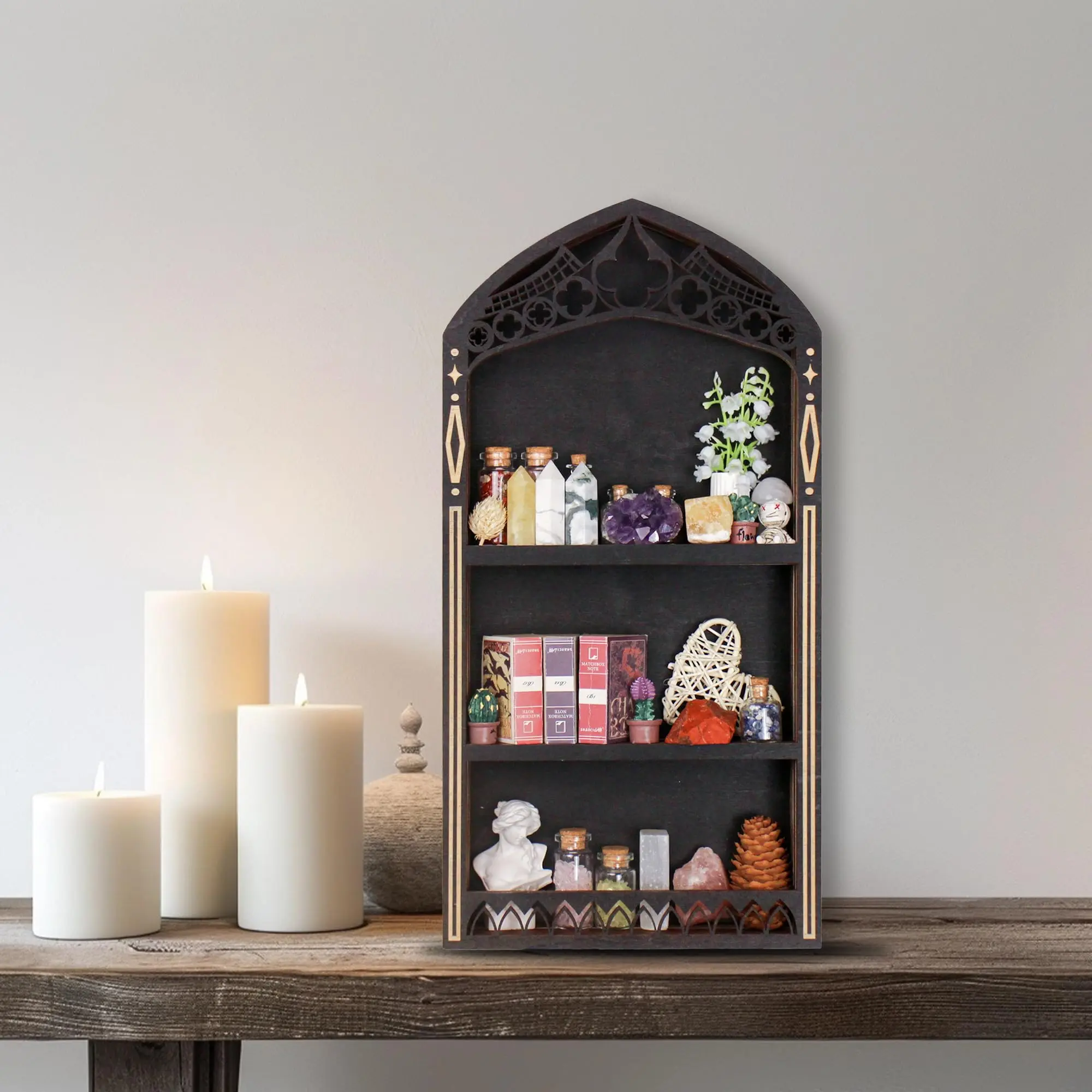 Crystal Shelf Display, Goth Room Decor, Trinket Shelf, Display Shelves | Gothic Shelves, Wooden Shelf, Rock Gem Healing Stone Display, Crystal Holder, Knick Knack Shelf, Gothic Witchy Decor Gifts