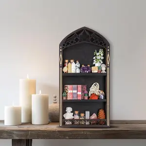 FNYDOX Gothic Wall-Mounted Wooden Crystal Shelf, Rock Gem Healing Stone Holder & Trinket Organizer, Decorative Shelves for Collectors, Witchy Home Decoration Gifts for Women - 2025 UPGRADED