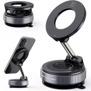 Upgraded Magnetic Folding Suction Cup Car Phone Holder with 360° Metal Arm, Vacuum Car Phone Magnet for iPhone 17 16 15 14 13 12 and MagSafe Case