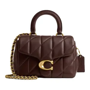 COACH Tabby 19 Quilted Shoulder Bag in Sheepskin Leather for Women, Small Size, Maple Brown