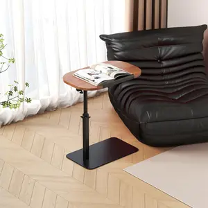 C Shaped End Table for Couch, 15.75"-31.5" Height Adjustable Side Table, Adjustable Armrest TV Tray, Swivel Side Tables Sofa Trays for Bathroom, Bedroom, Sofa Bed, Wood