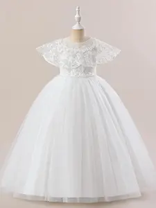 Girl's Ditsy Floral Print Lace Trim Tulle Sweater Dress, Elegant Romantic A Line Dress for Party Wedding Guest, Kids Clothes for Summer Ditsy Floral Sundress