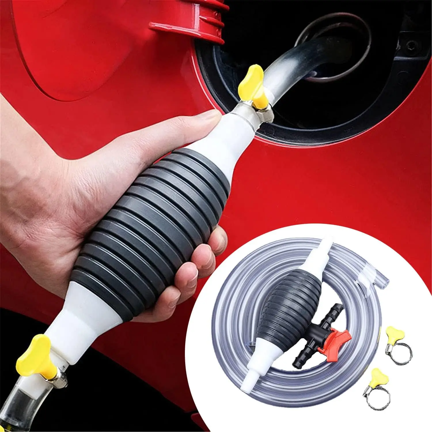 Manual Fuel Transfer Pump Gasoline Siphone Hose, Portable Siphon Pump For Gasoline Diesel And Other Liquid Water, with 6.5ft Siphon Hose. (6.5 ft)