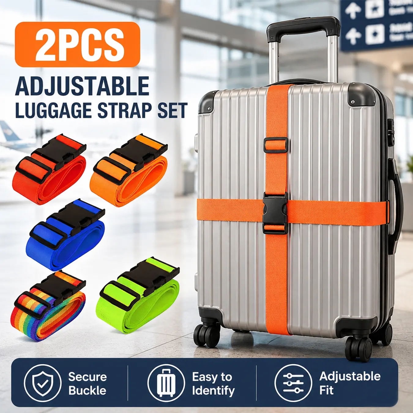 2 Pack Thickened Luggage Straps 73"Long Belts Keep Suitcase Secure While Traveling, Adjustable Belts, Bag Premium Accessory,Non-slip Luggage Tie,Quick-Release Buckle,Heavy Duty Travel Packing Straps,Travel Accessories,for backpacks,luggage bag, golf bag