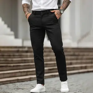 Mens Black Slim Fit Casual Pants Minimalist Urban Tailored Trousers Modern Streetwear Bottoms
