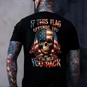If This Flag Offends You I’ll Help You Pack American Flag Skull Patriotic Graphic T-Shirt