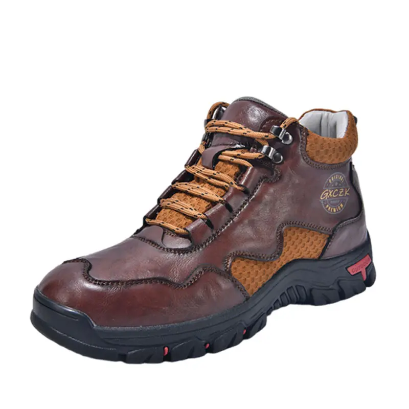 Men's Handcrafted Comfortable Leather Hiking Boots - Dark Brown, Ankle-High, Non-Slip Lug Sole, Lace-Up Outdoor Work & Walking Shoes