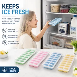 4 Pack Silicone Ice Cube Trays with Lids, Easy Release Stackable Ice Molds for Freezer, Drinks, Iced Coffee & Cocktails