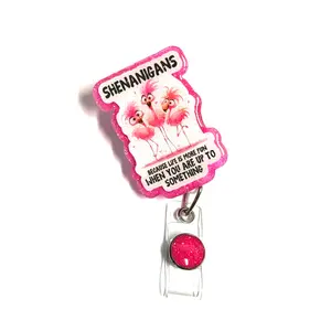 Flamingo Shenanigans Badge Reel, Retractable Swivel Alligator Clip, 2”, Nurse, Teacher, Customer Service, Office