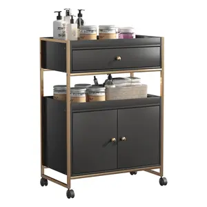 Salon Storage Cart Tier Rolling Organizer with Blow Dryer Holder Large Capacity Anti-Scratch Black Top with Gold Frame Locking Wheels for Barbers and Beauty Salons extra storage Large Fireproof Waterproof Gun Safe Adjustable Grooming Table Cabinet Drawers