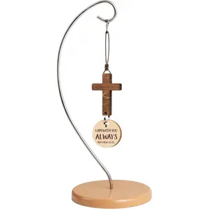Wooden Cross Ornaments, Tap-Activated Daily Bible Verse Display, Religious Room Accessories, Standing/Hanging Jesus Faith Decor, Easter Gift for Adults (Matthew 28:2)