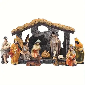 Holiday, Handcrafted 12pcs Resin Nativity Scene Set - Perfect for Christmas & Easter Decor, Religious Home Accents, Christmas Decor