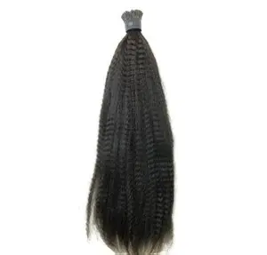 Natural Kinky Straight I-Tips 100% Unprocessed Raw Hair Bundles with 50 Pieces for Fullness and Reusability Double Drawn Textured Patterns