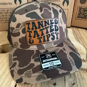 Tanned Tatted & Tipsy Buckskin Leatherette Custom Patch Hat, Adjustable Fit, Original Design, Casual Style