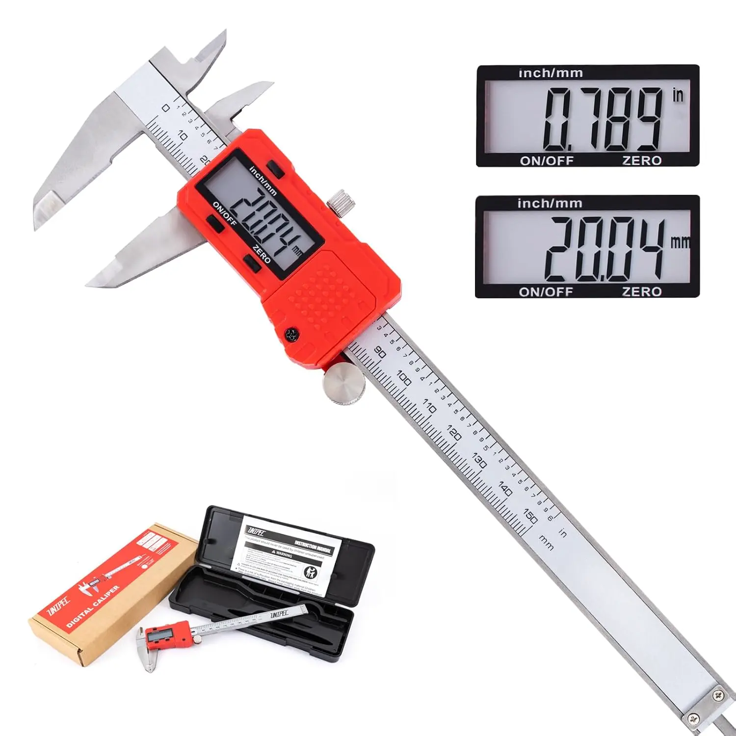 Digital Caliper Measuring Tool, Micrometer Caliper,Stainless Steel Vernier Caliper with Large LCD Screen,Easy , 6 inch,Inch and Millimeter Conversion