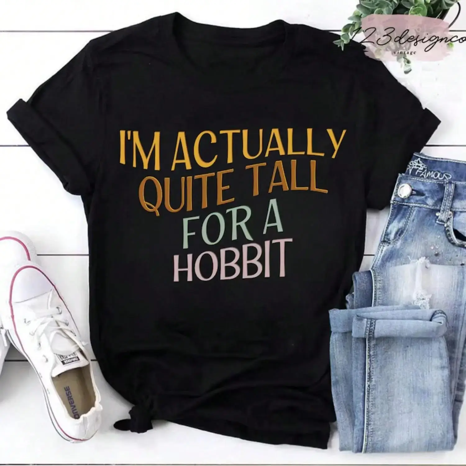 Men's Vintage Tall Hobbit Short-Sleeve Casual Streetwear T-Shirt - Top Gift Idea for Lord of the Rings Book Lovers, Sarcastic Present for Short Girls