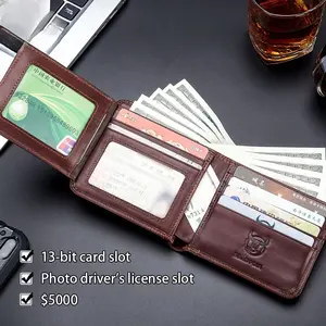 Men's Genuine Leather RFID Trifold Wallet with 2 ID Window Credit Card Holders Wallets