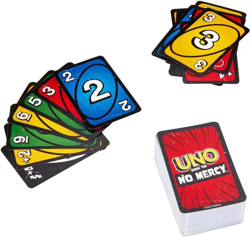 Mattel Games UNO Show 'em No Mercy Card Game for Kids Adults & Family Parties Travel with Extra Cards Special Rules & Tougher Penalties