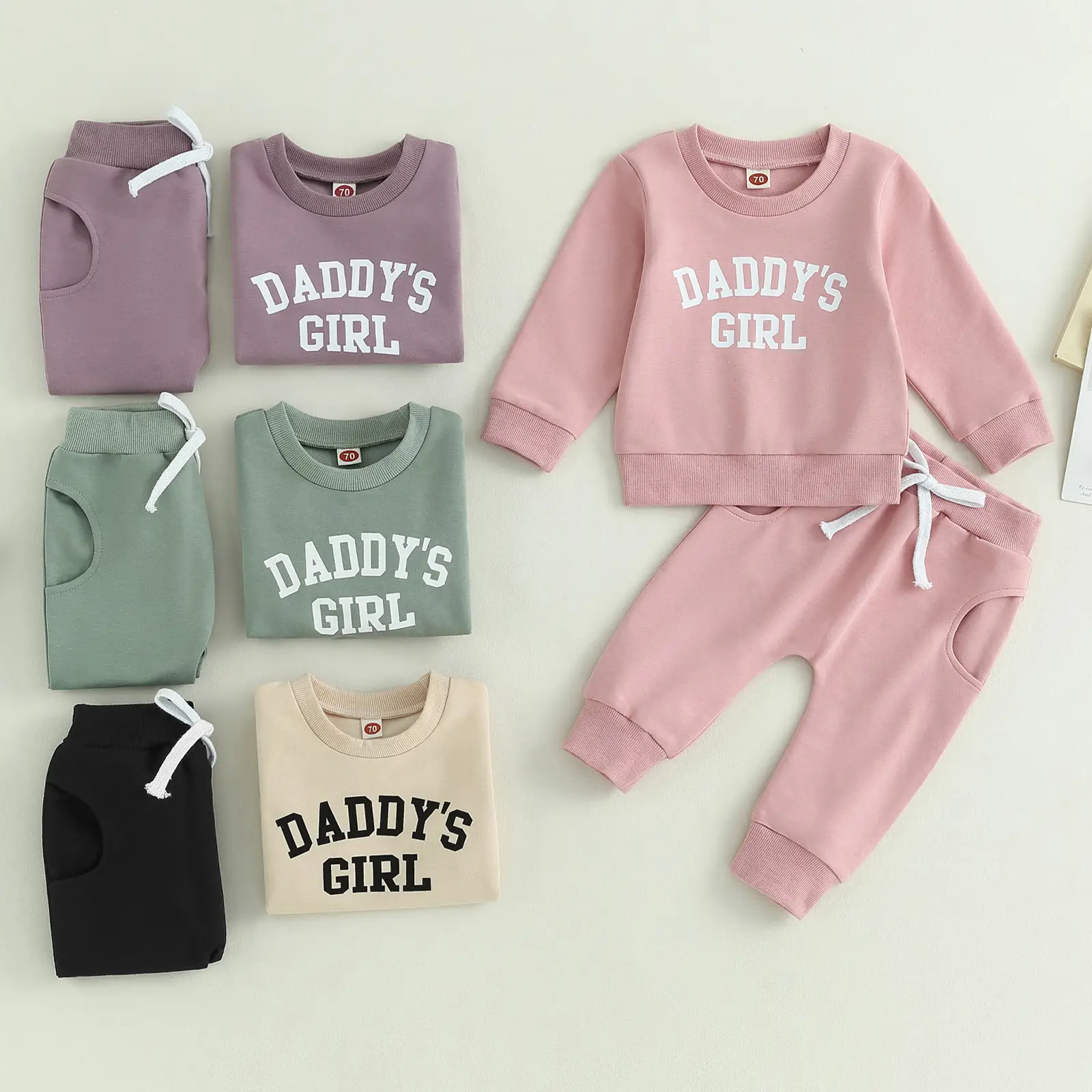 Toddler Baby Girl Two Piece Outfits Daddys Girl Long Sleeve Pullover Sweatshirt Tops Stretch Jogger Pants Infant Fall Winter Warm Sweatsuit