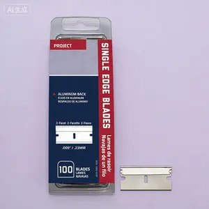 100-Pack Utility Blades - High Carbon Steel for Edge Flexibility and Durability - Single Edge Razor Blades .009" Thick - Aluminum Backed with Display - Professional Replacement Blades