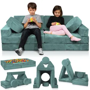 LX15 14pcs Modular Kids Couch Teal Blue Sofa