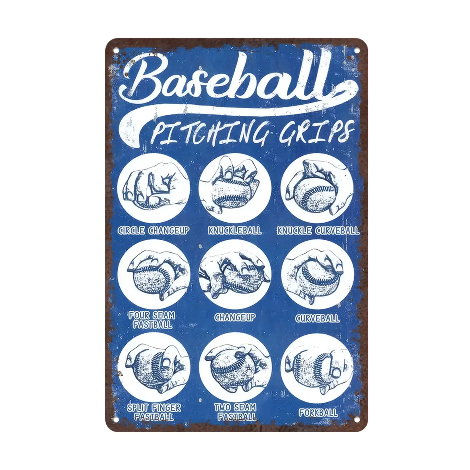 Vintage Baseball Pitching Grips Metal Tin Sign - 12x8 in Lightweight Sleek and Stylish Wall Art Plaque, Home Decor Products, Novelty Boys' Room Decor, Unique Gift