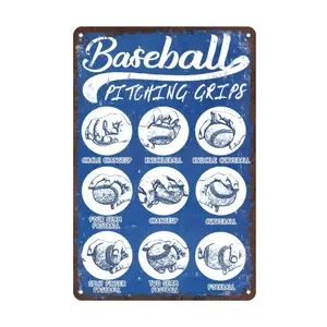 Baseball Room Decor For Boys Baseball Pitching Grips Tin Sign 12x8 Inches Lightweight Aluminum Metal Wall Art Poster For Boys Room Vintage Style Gift Decoration