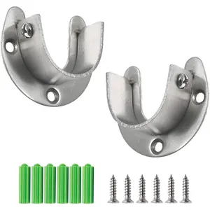 2-Pack Heavy Duty Stainless Steel U-Shaped Wardrobe Brackets, Flange Rod Holder, Closet Rod End Supports, Fit 1-1/3" Diameter, Silver