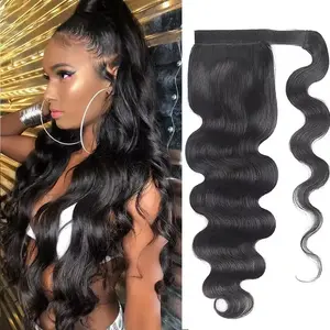 BINF Body Wave Ponytail Human Hair Extensions With Magic Paste Warp Around Ponytail Wigs Human Hair Clip For Cosplay 8-24 Inches 1 sold