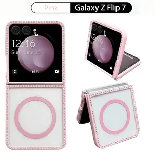 Luxury Transparent Diamond Phone Case Cover for Samsung Galaxy Z Flip7/6/5/4/3, Wireless Charging Support, Anti-Slip, Shockproof, Foldable