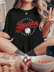 100% pure cotton Boston MA Vintage Sport Red Text Design Men Women Baseball T-Shirt printed t-shirts for women