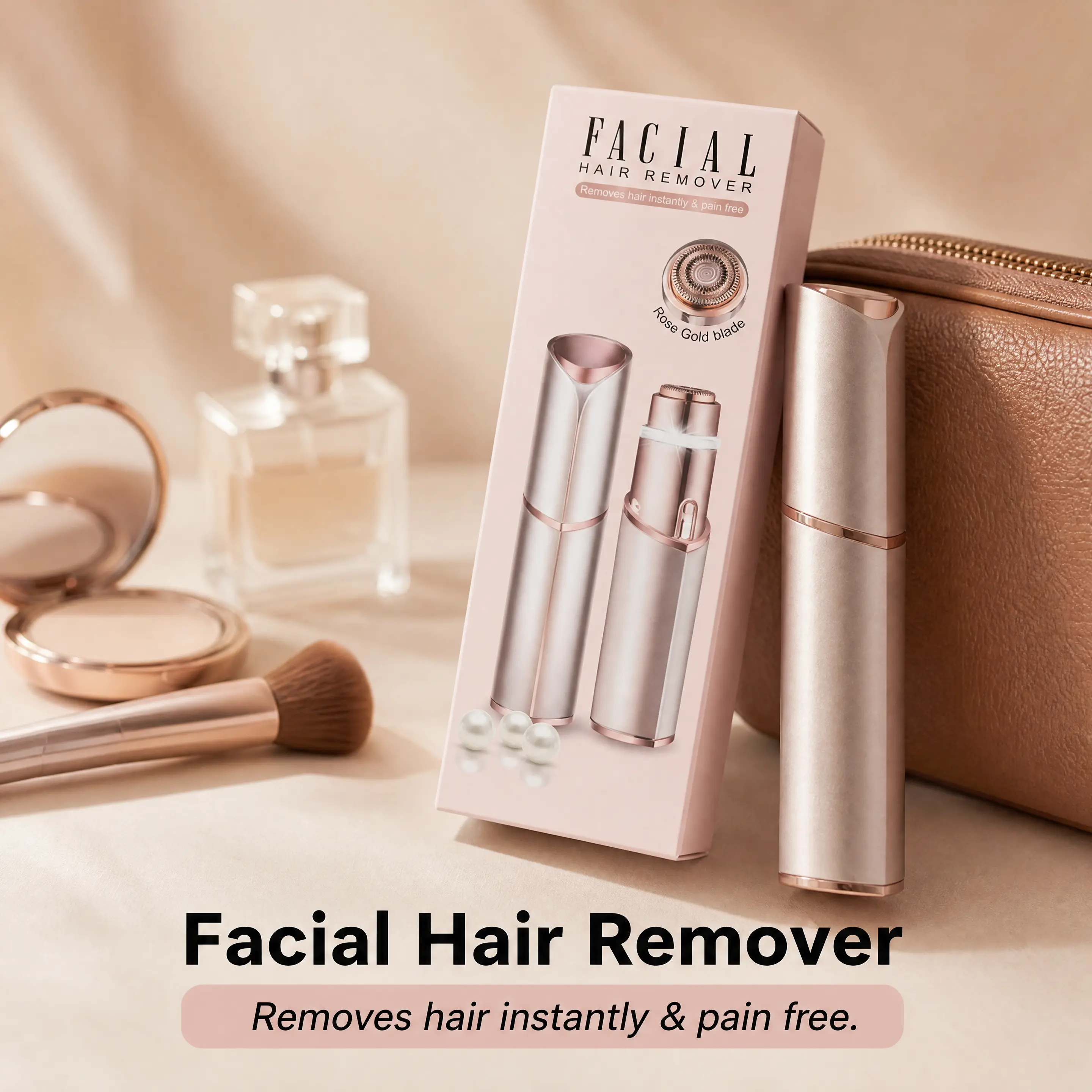 Women's Rose Gold ABS Electric Eyebrow Trimmer - Type-C Rechargeable Mini Lipstick-Shaped, Painless Gentle Tool for Lip & Bikini Line Facial Hair Removal