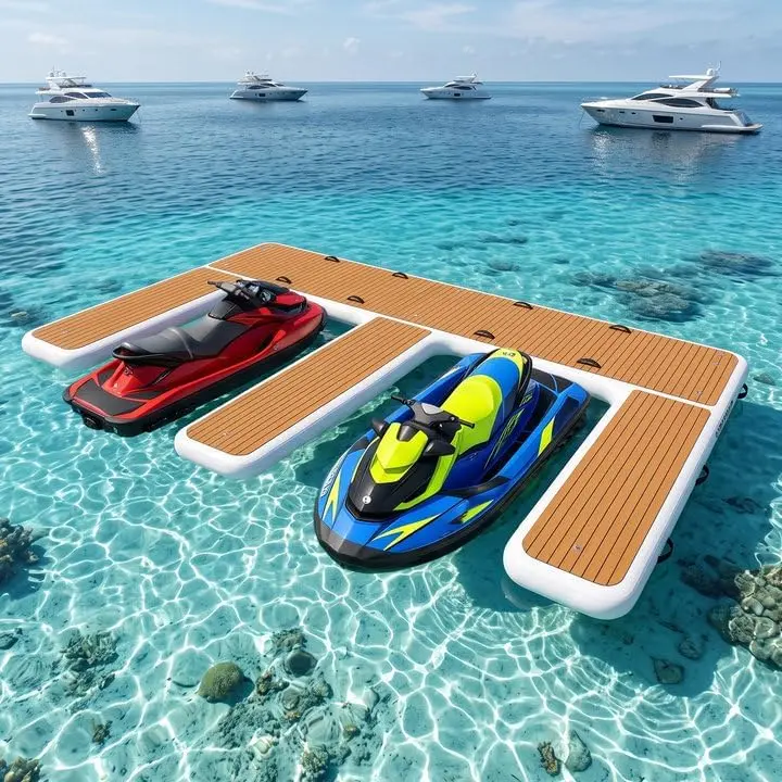 BGFDHeavy Duty Inflatable Jet Ski Dock, Floating Dock with Non-Slip EVA Pad | Non-Slip EVA Pad, Built-in D Rings & Handles, 2 Mooring Ropes, Repair Kit & Storage Bag for Lake Ocean Marina