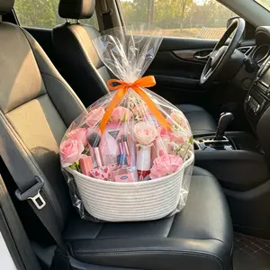 Eco-Friendly Woven Basket Gift Set with Handle, Small White Woven Storage Basket Organizer, Cute Decorative Gift Basket for Birthday, Mother's Day, Baby Shower, Easter, Holiday, Picnic, Party Favor, Treats, Home Storage, DIY Crafts