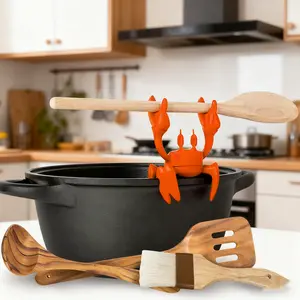 2 or 4 Piece Set Creative 360° Rotating Multicolor Crab Pot Edge Clamp Silicone Utensil Holder, Crab Spoon Rest & Steam Release Lid Holder Kitchen Utensils Accessories